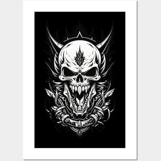 Black White Tattoo Style Skull Posters and Art